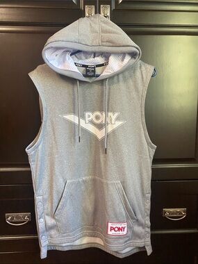 Pony Men's Gray Sleeveless Hooded Sweatshirt